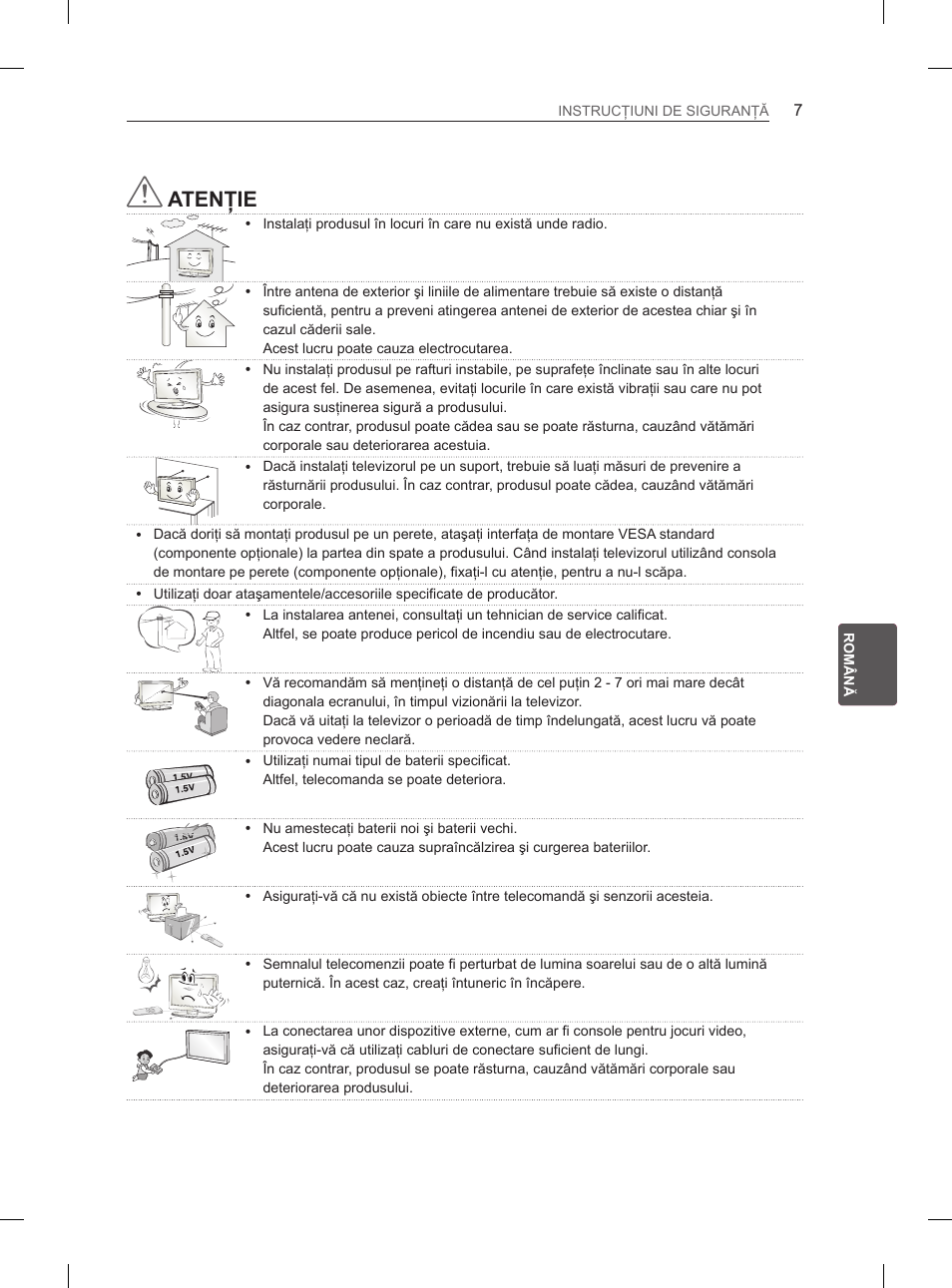 Atenţie | LG 42CS460 User Manual | Page 125 / 396