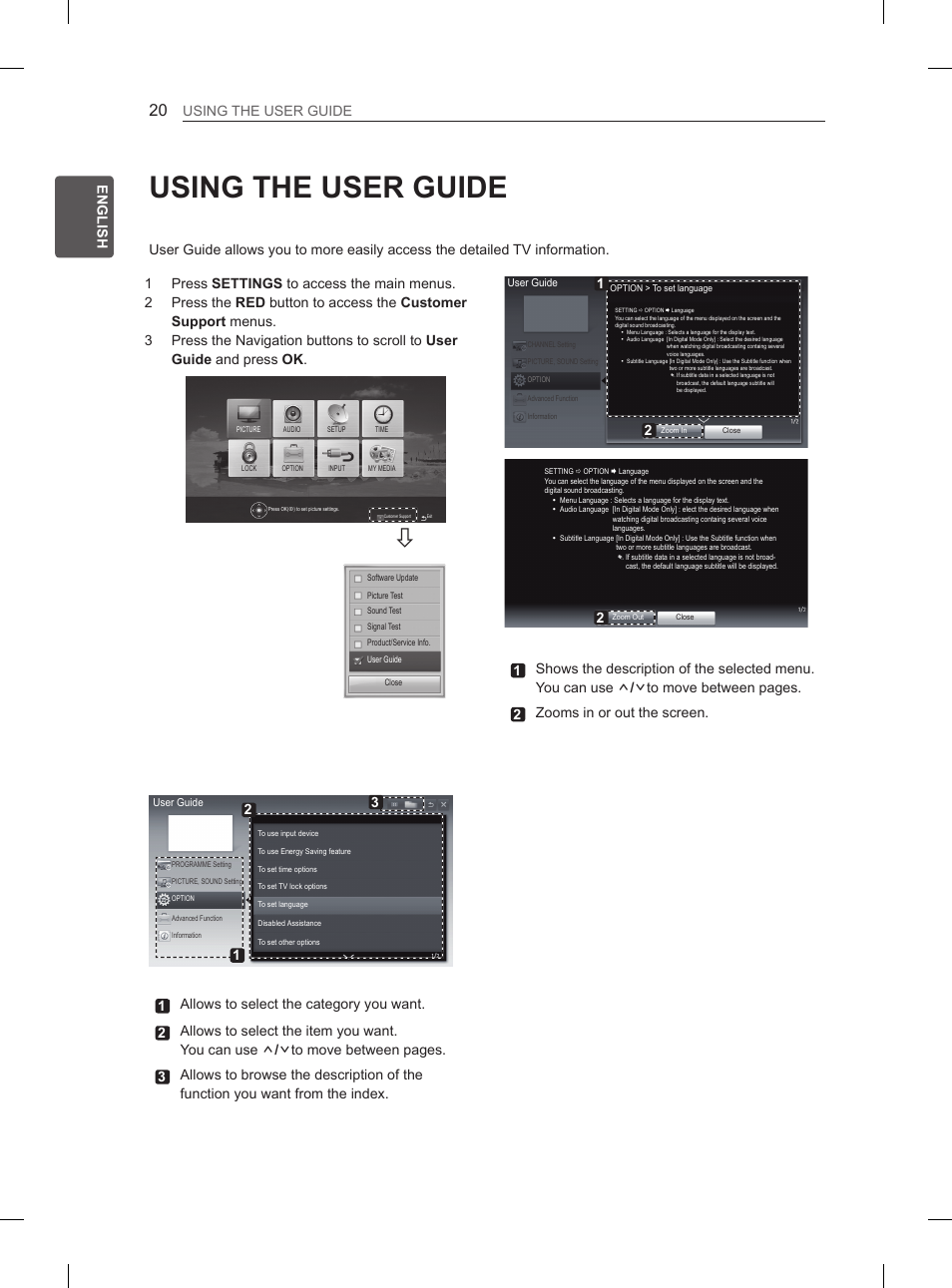 Using the user guide, Eng english using the user guide | LG 42CS460 User Manual | Page 28 / 396