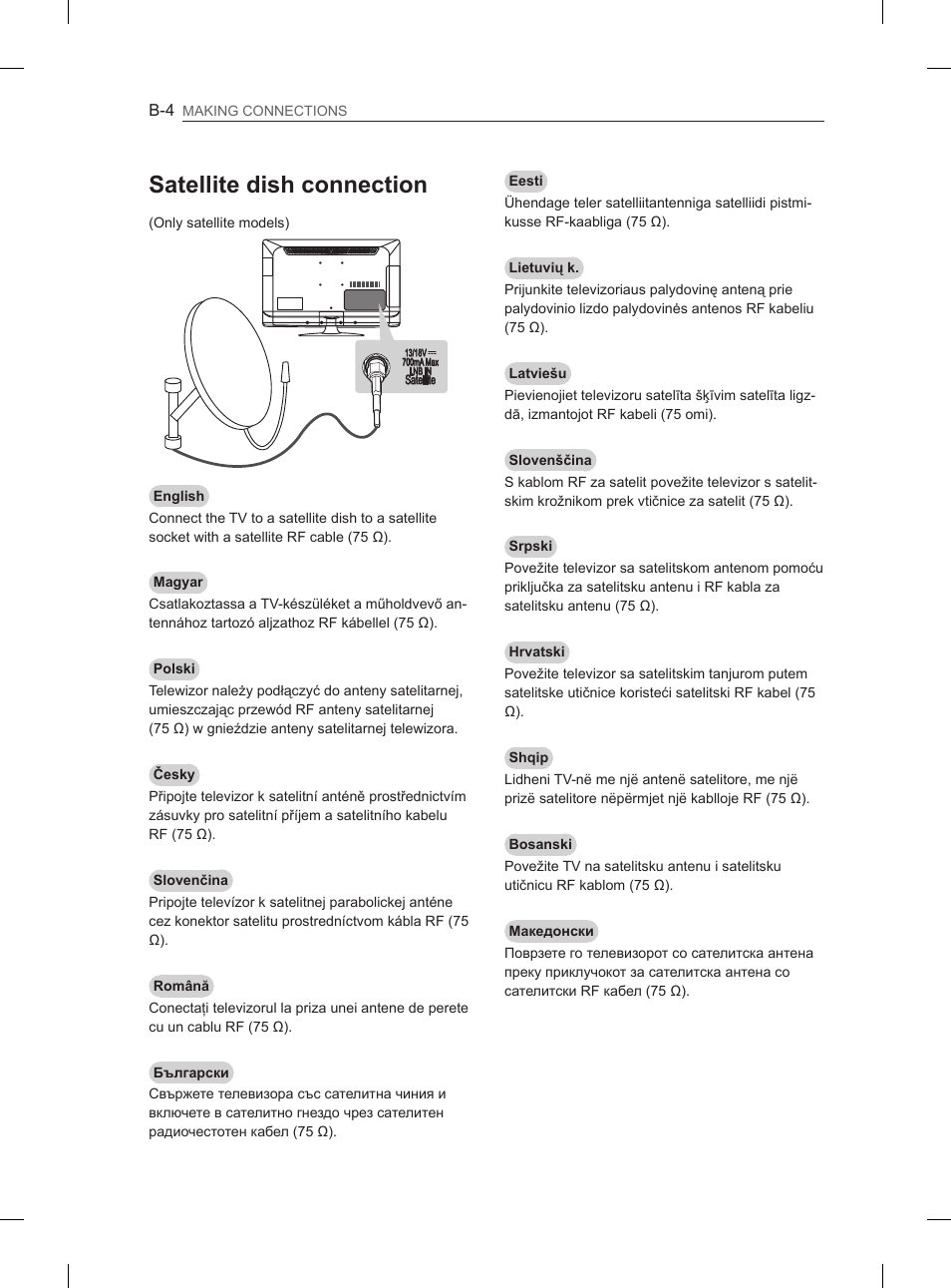 Satellite dish connection | LG 42CS460 User Manual | Page 364 / 396