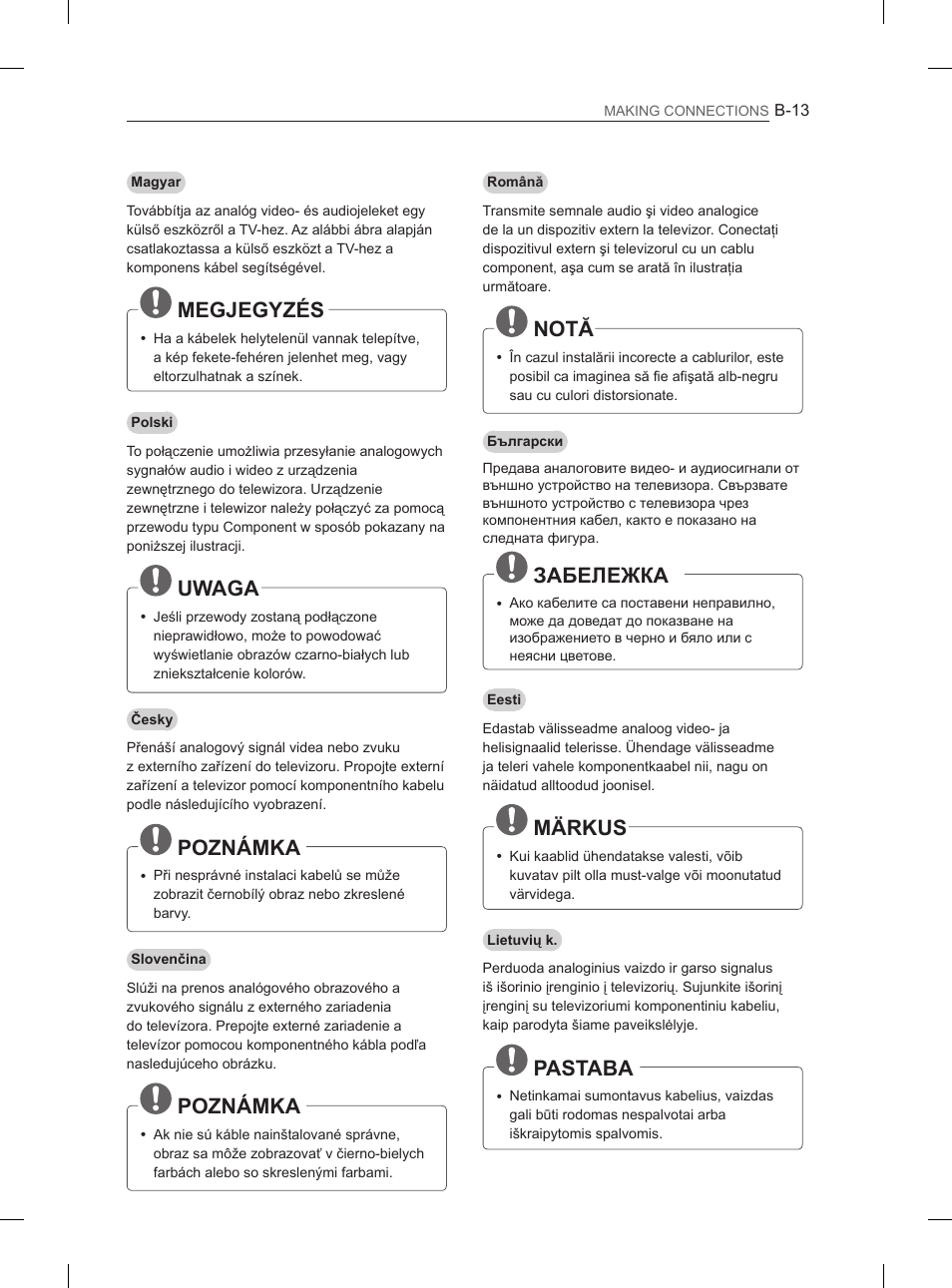 Megjegyzés, Uwaga, Poznámka | Notă, Забележка, Märkus, Pastaba | LG 42CS460 User Manual | Page 373 / 396