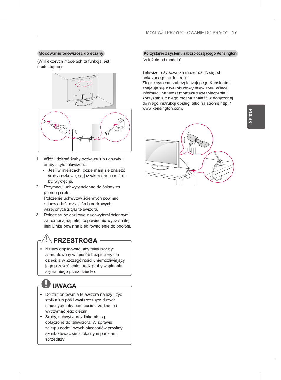 Przestroga, Uwaga | LG 42CS460 User Manual | Page 69 / 396