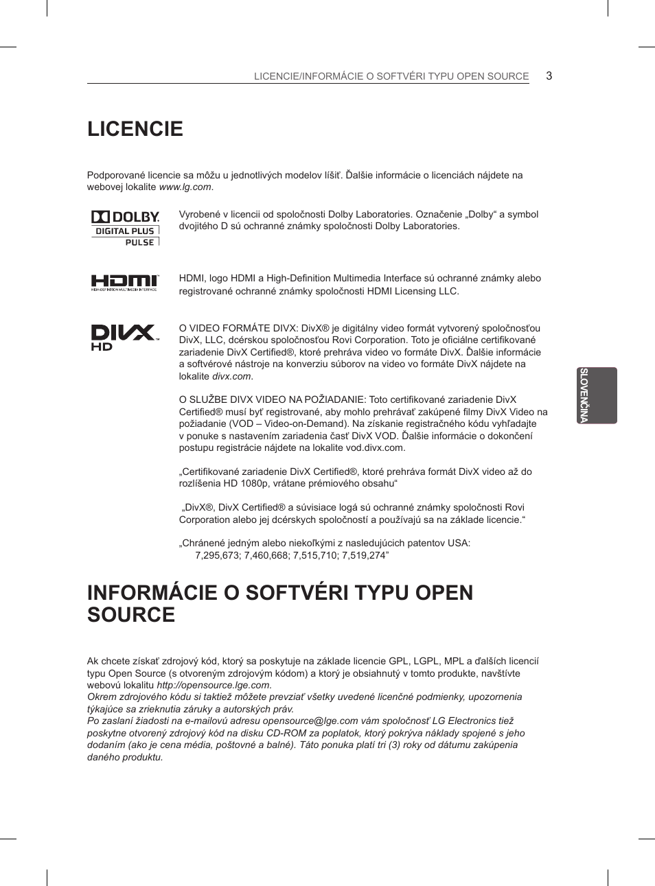 Licencie, Informácie o softvéri typu open source | LG 42CS460 User Manual | Page 99 / 396