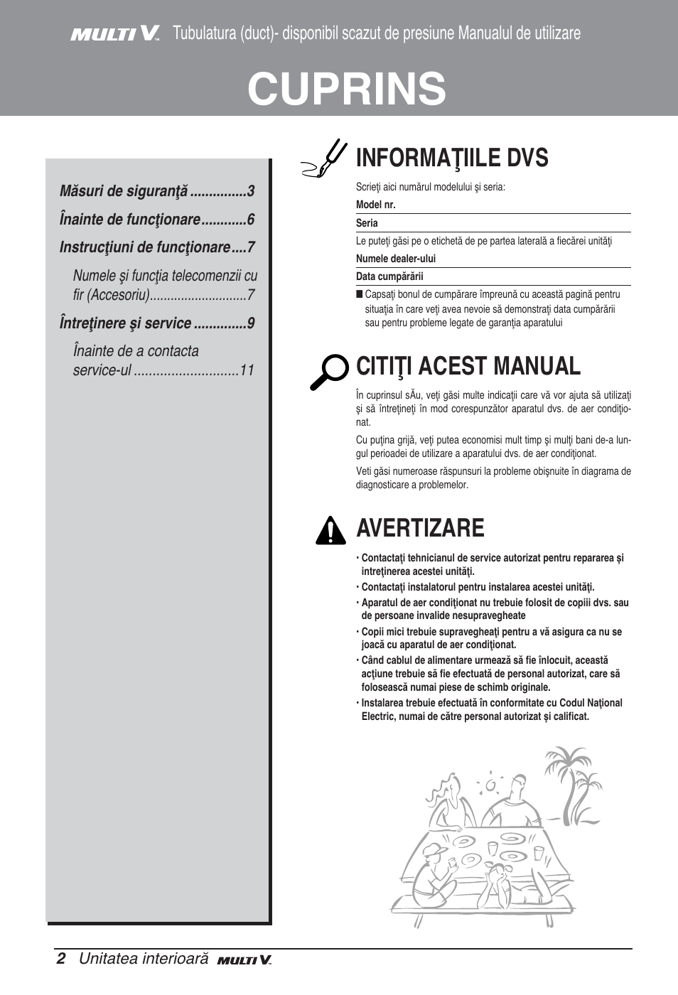 Cuprins, Informaţiile dvs, Citiţi acest manual | Avertizare | LG ARNU07GB3G2 User Manual | Page 122 / 193