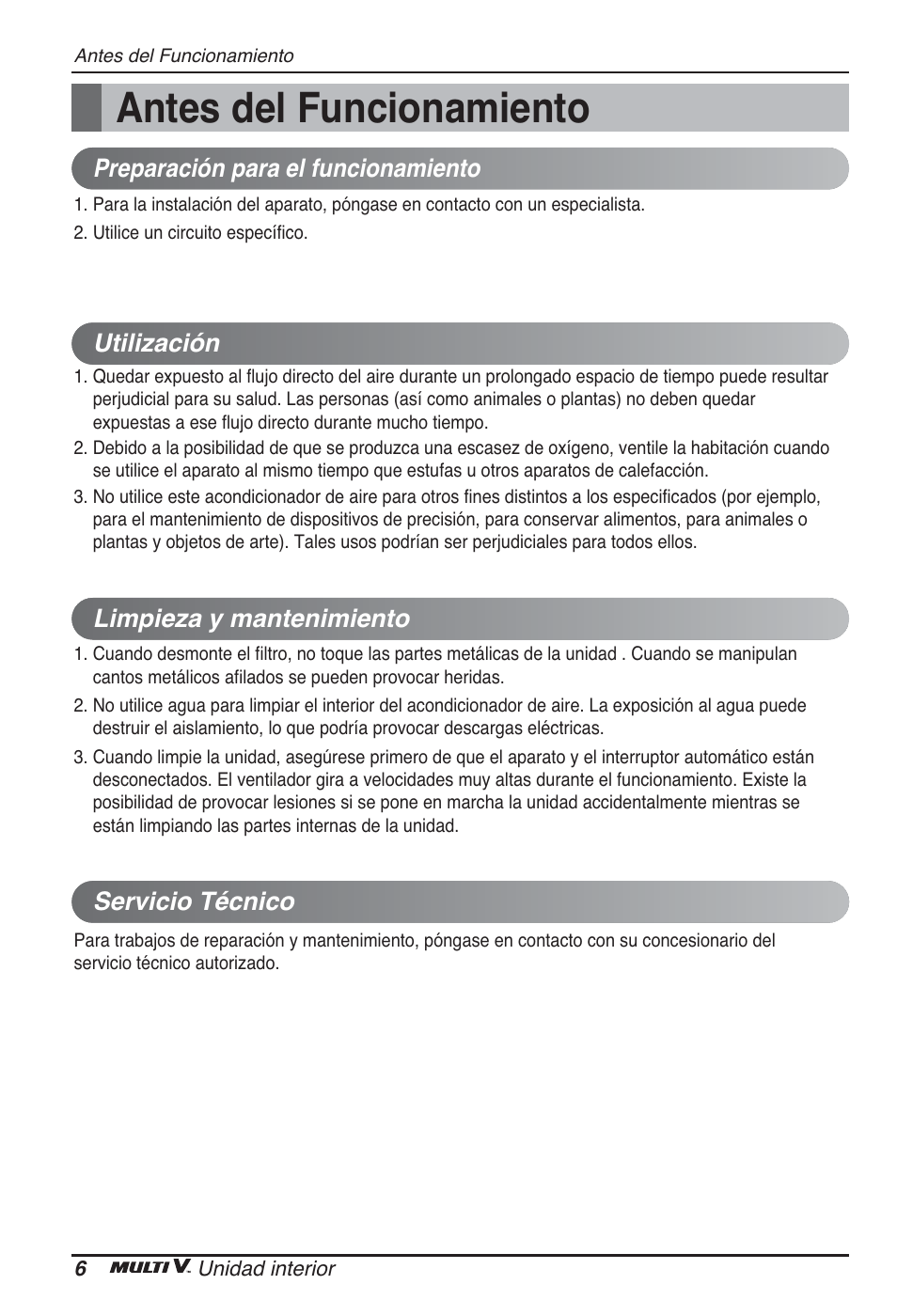 Antes del funcionamiento | LG ARNU07GB3G2 User Manual | Page 30 / 193