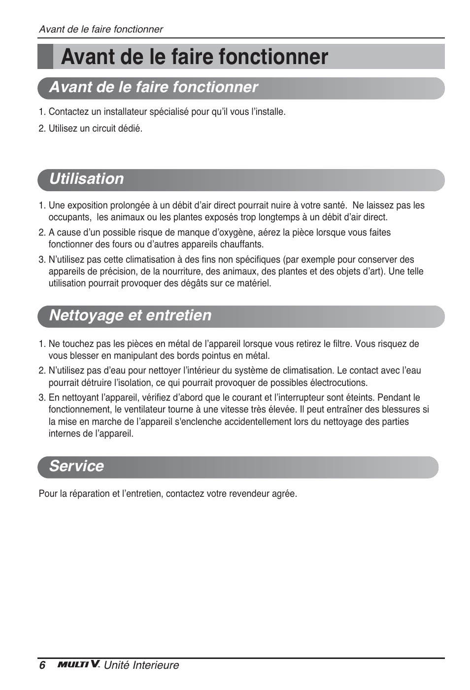 Avant de le faire fonctionner | LG ARNU07GB3G2 User Manual | Page 42 / 193