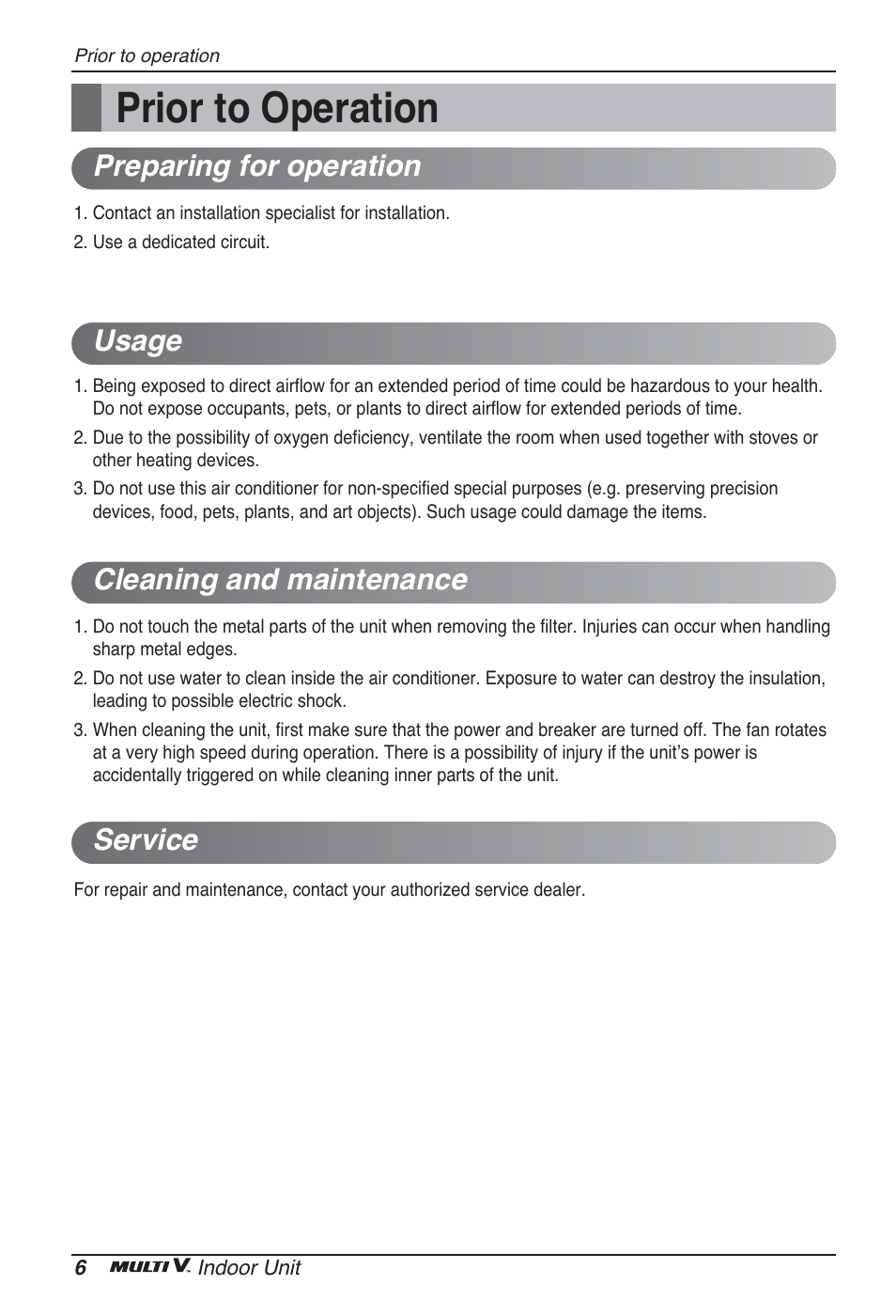 Prior to operation | LG ARNU07GB3G2 User Manual | Page 6 / 193