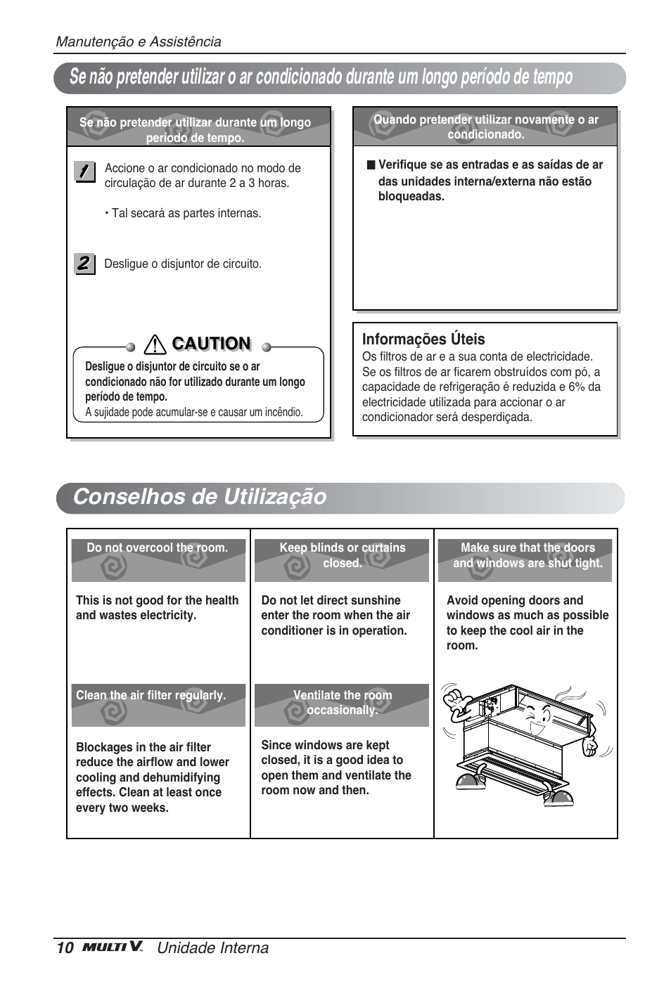 Conselhos de utilização, Caution | LG ARNU07GB3G2 User Manual | Page 70 / 193