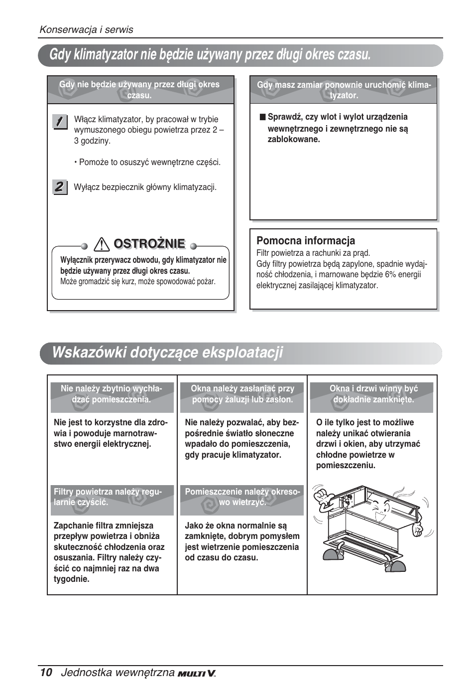 Wskazówki dotyczące eksploatacji, Ostrożnie | LG ARNU07GB3G2 User Manual | Page 94 / 193