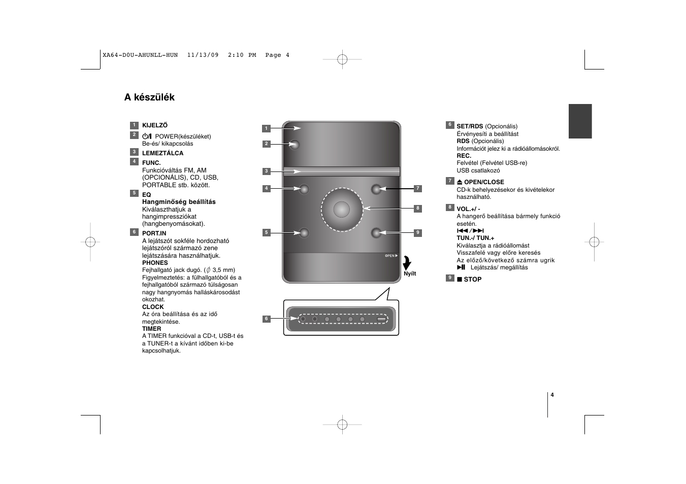 A készülék | LG XA64 User Manual | Page 15 / 104