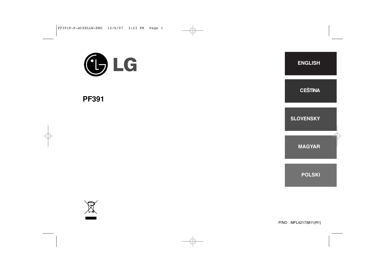 LG PF391 User Manual | 80 pages