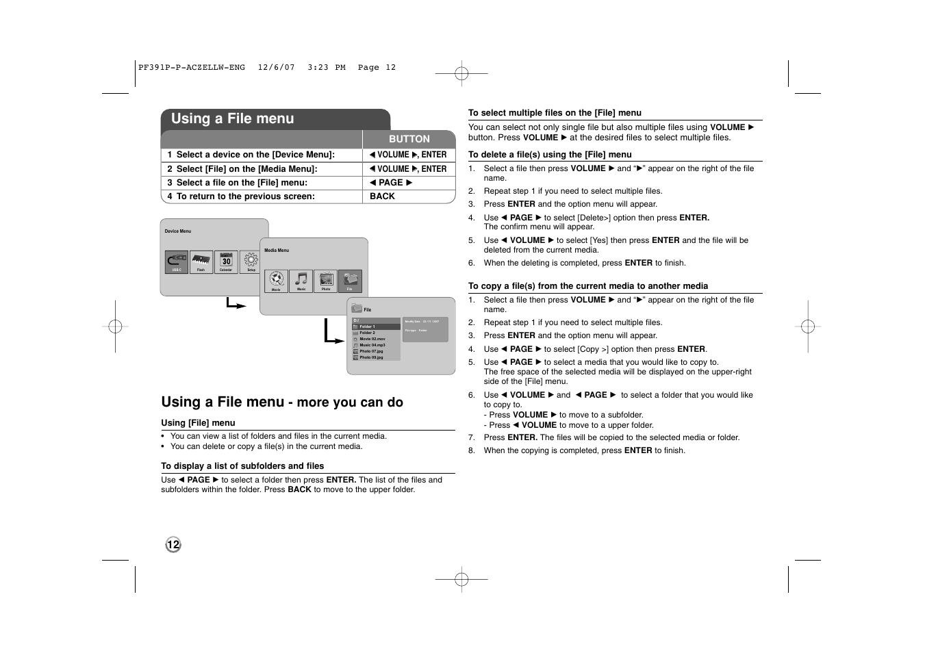 Using a file menu, More you can do | LG PF391 User Manual | Page 12 / 80
