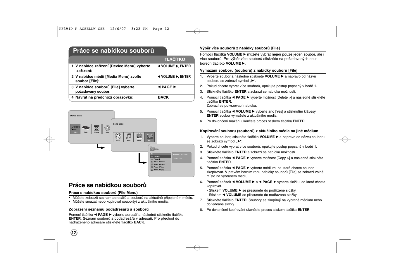 Práce se nabídkou souborů | LG PF391 User Manual | Page 28 / 80