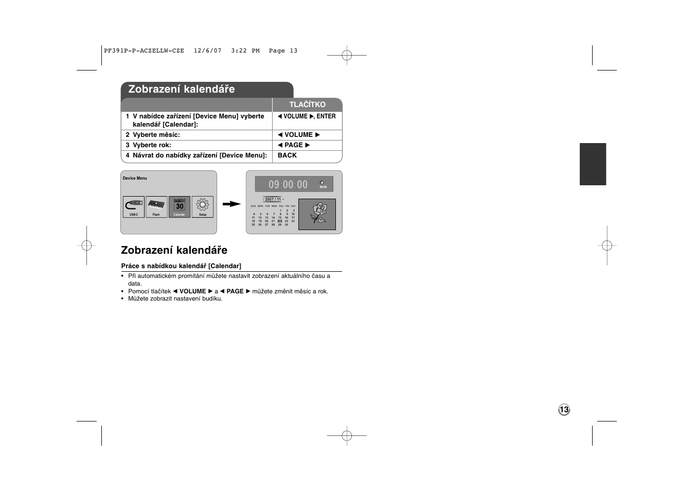 Zobrazení kalendáře | LG PF391 User Manual | Page 29 / 80