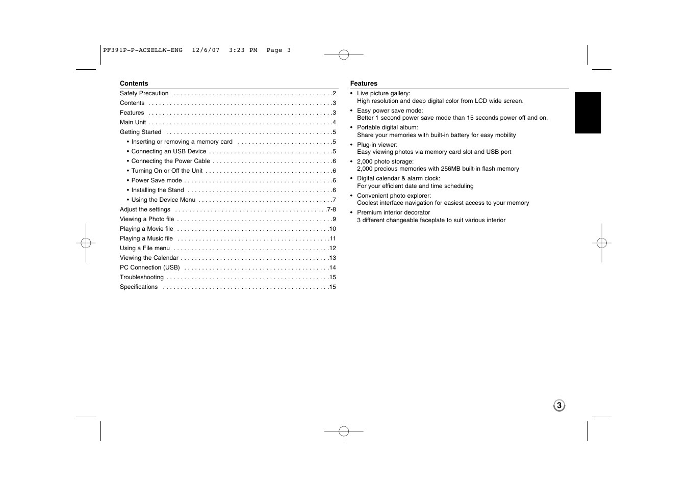 LG PF391 User Manual | Page 3 / 80