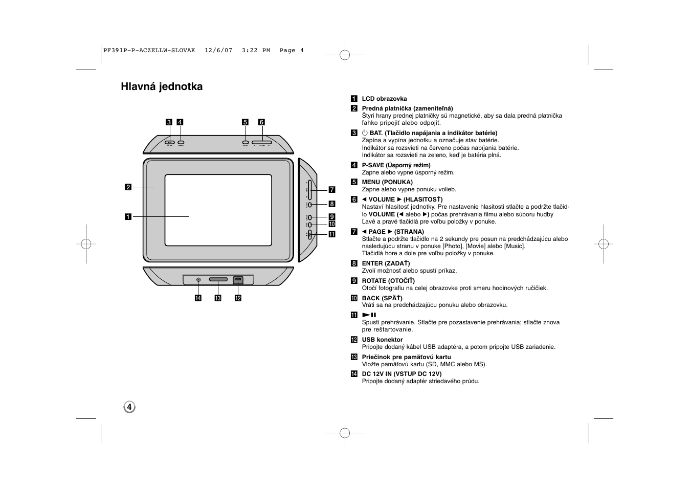 Hlavná jednotka | LG PF391 User Manual | Page 36 / 80