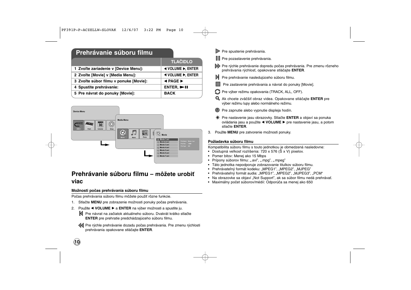 Prehrávanie súboru filmu, Môžete urobiť viac | LG PF391 User Manual | Page 42 / 80