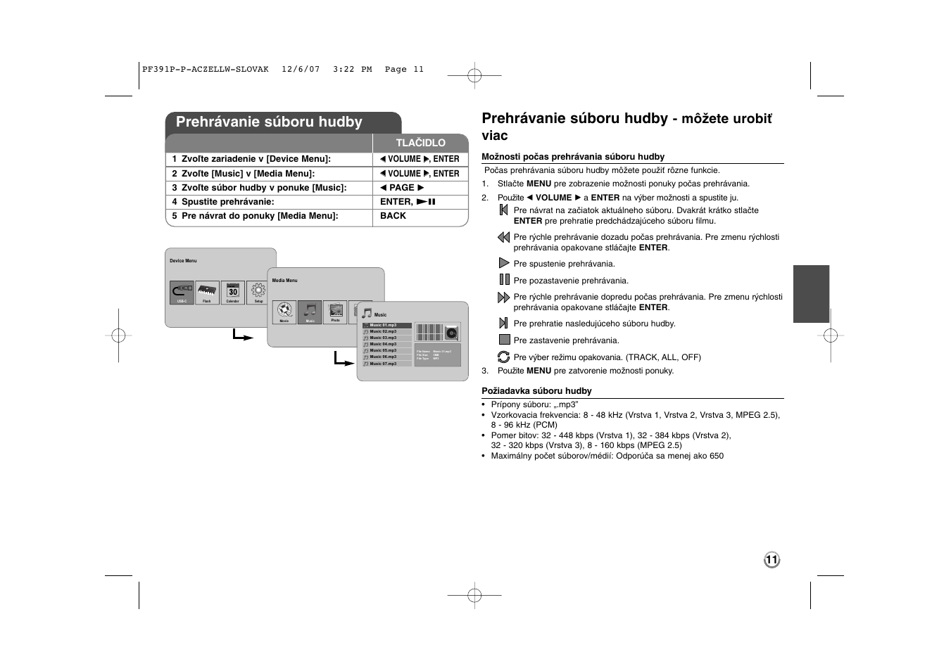 Prehrávanie súboru hudby, Môžete urobiť viac | LG PF391 User Manual | Page 43 / 80