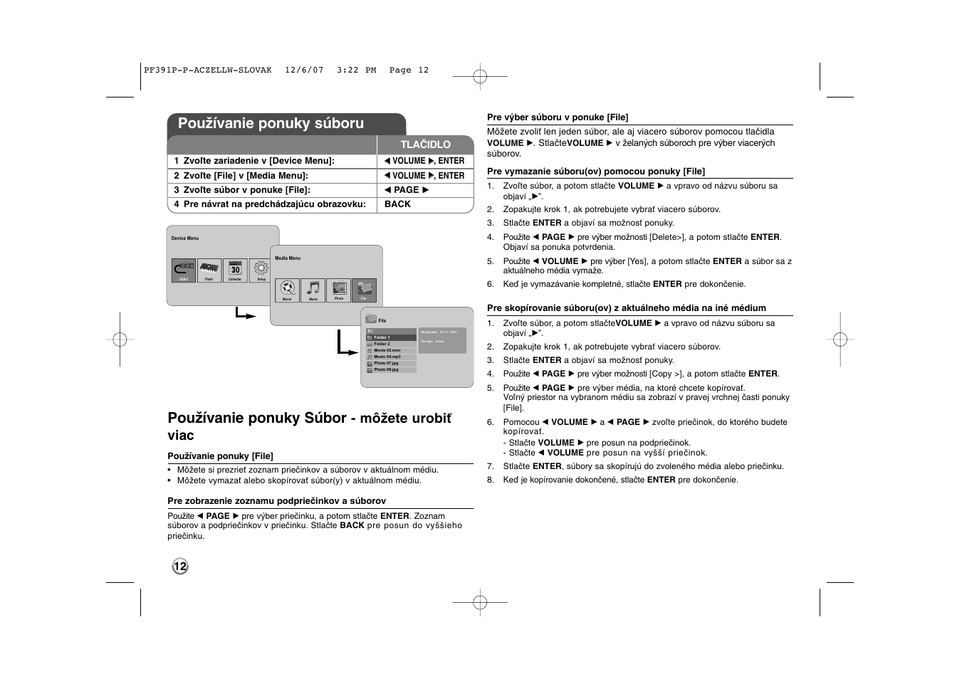 Používanie ponuky súbor, Používanie ponuky súboru, Môžete urobiť viac | LG PF391 User Manual | Page 44 / 80