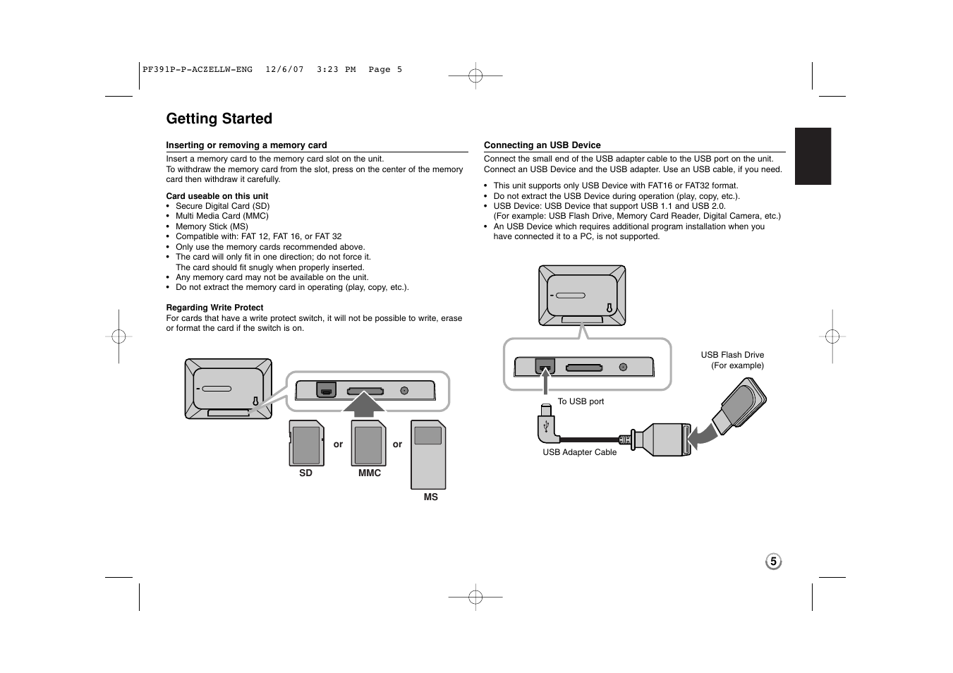 Getting started | LG PF391 User Manual | Page 5 / 80