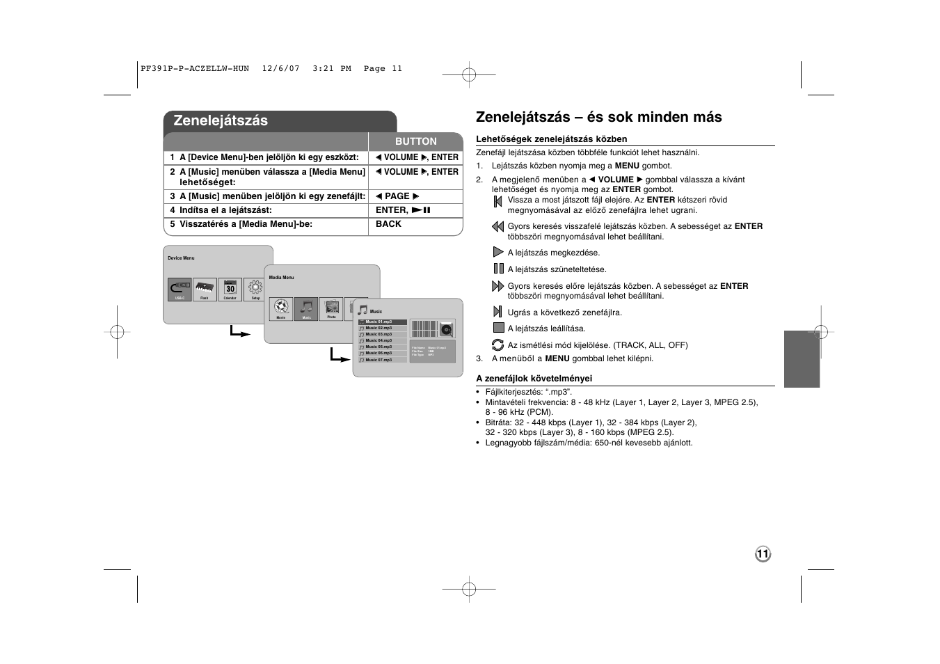 Zenelejátszás – és sok minden más, Zenelejátszás | LG PF391 User Manual | Page 59 / 80