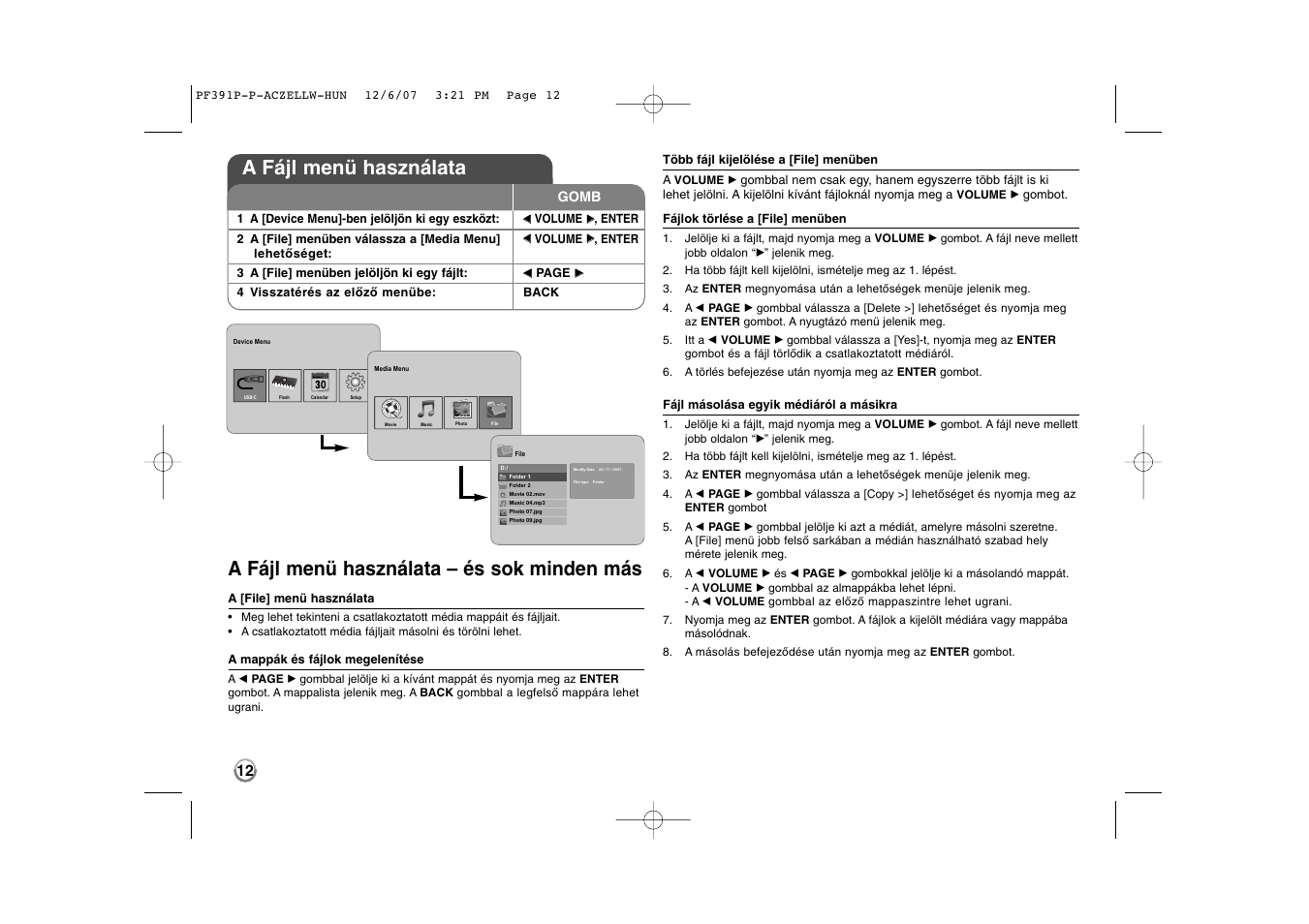 A fájl menü használata – és sok minden más, A fájl menü használata | LG PF391 User Manual | Page 60 / 80