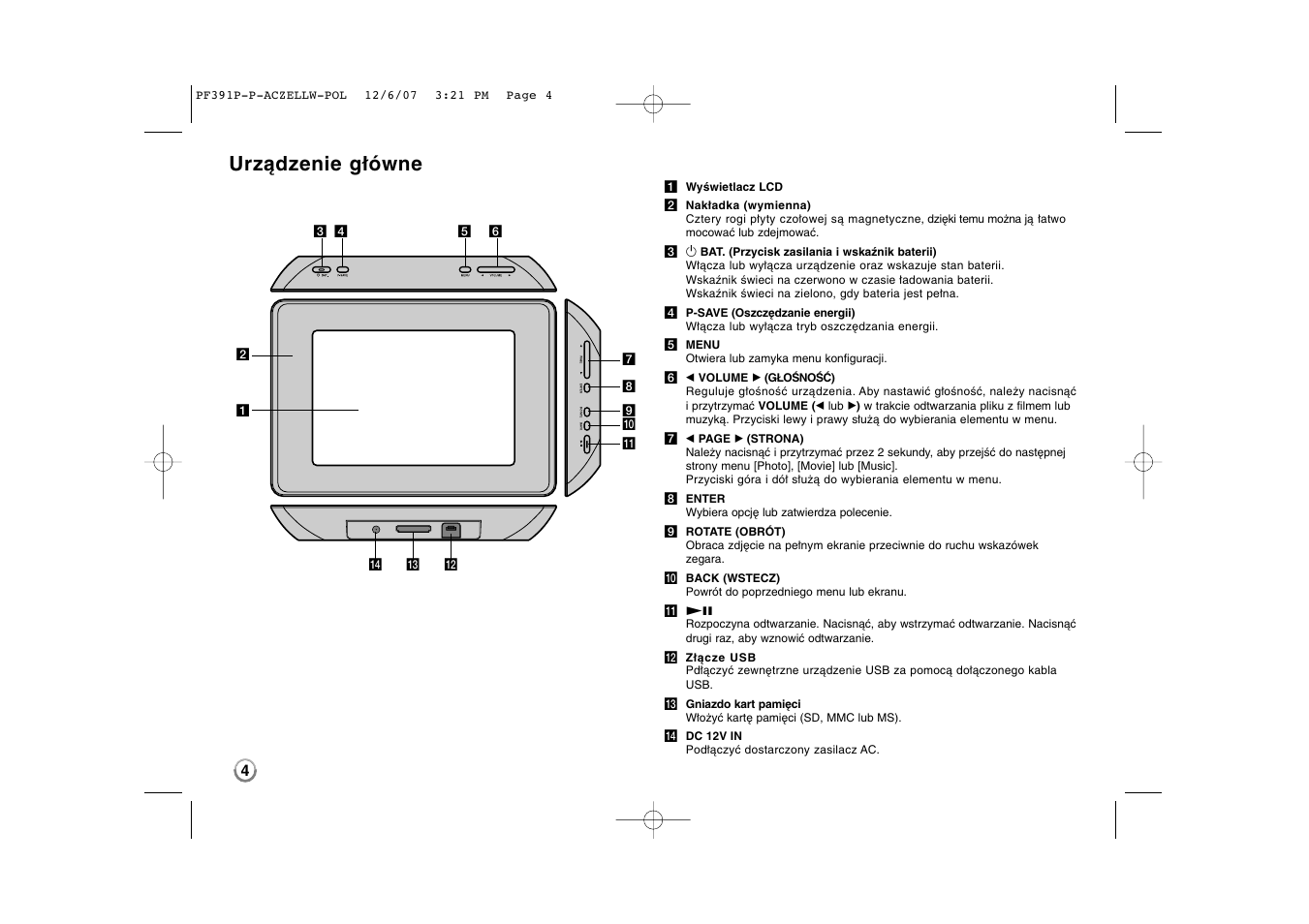 Urządzenie główne | LG PF391 User Manual | Page 68 / 80