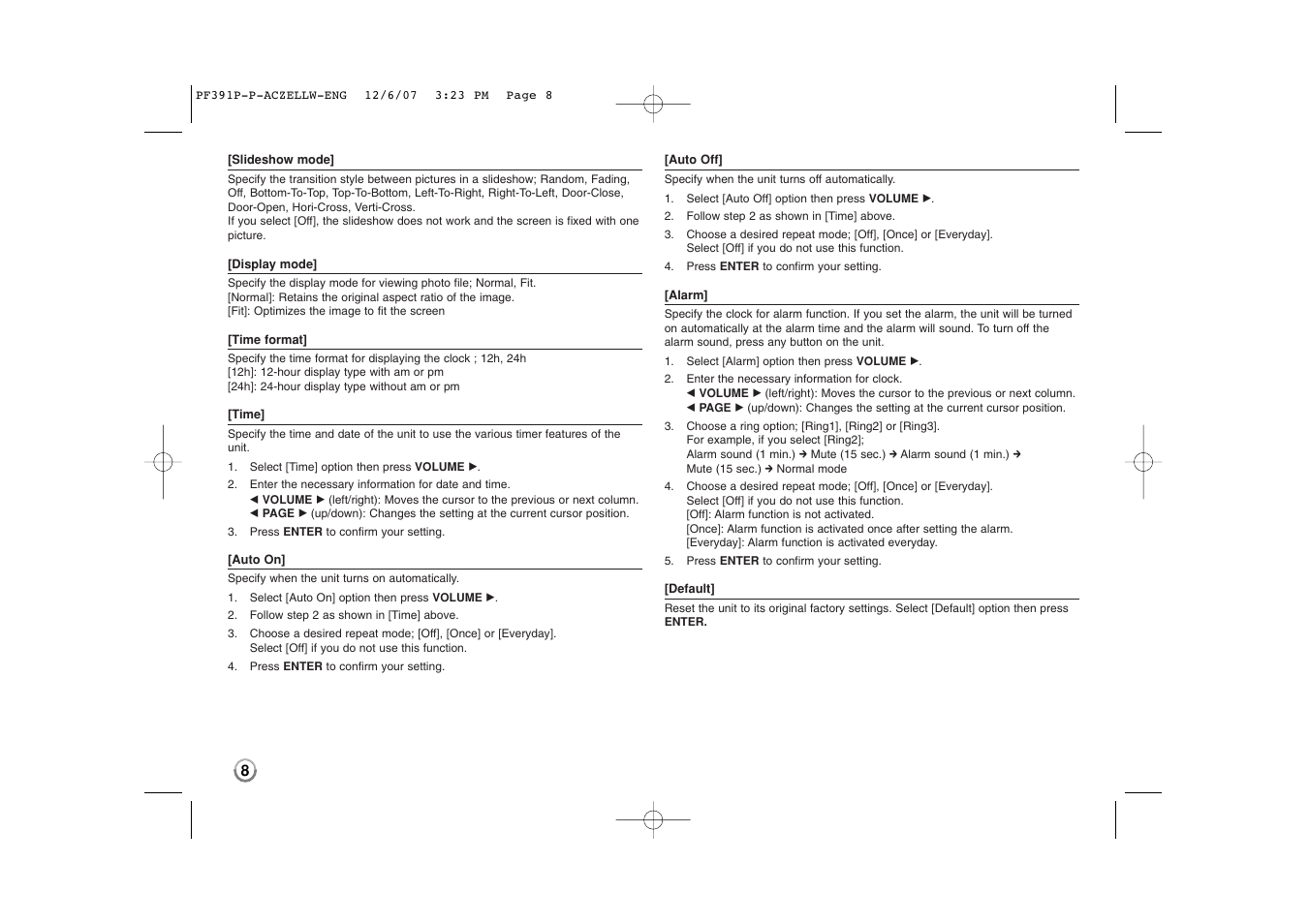 LG PF391 User Manual | Page 8 / 80
