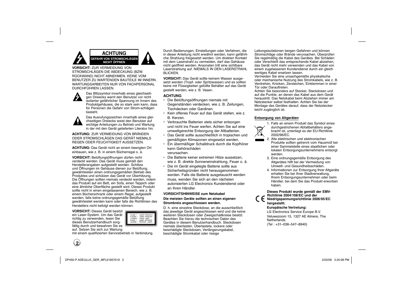 2achtung | LG DP450 User Manual | Page 16 / 84