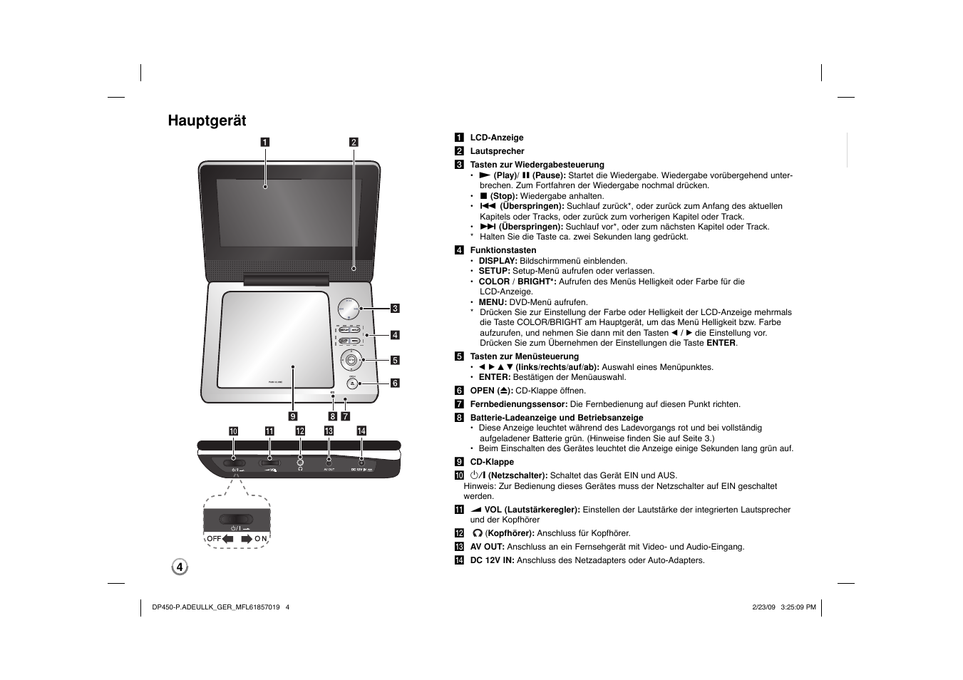 Hauptgerät | LG DP450 User Manual | Page 18 / 84