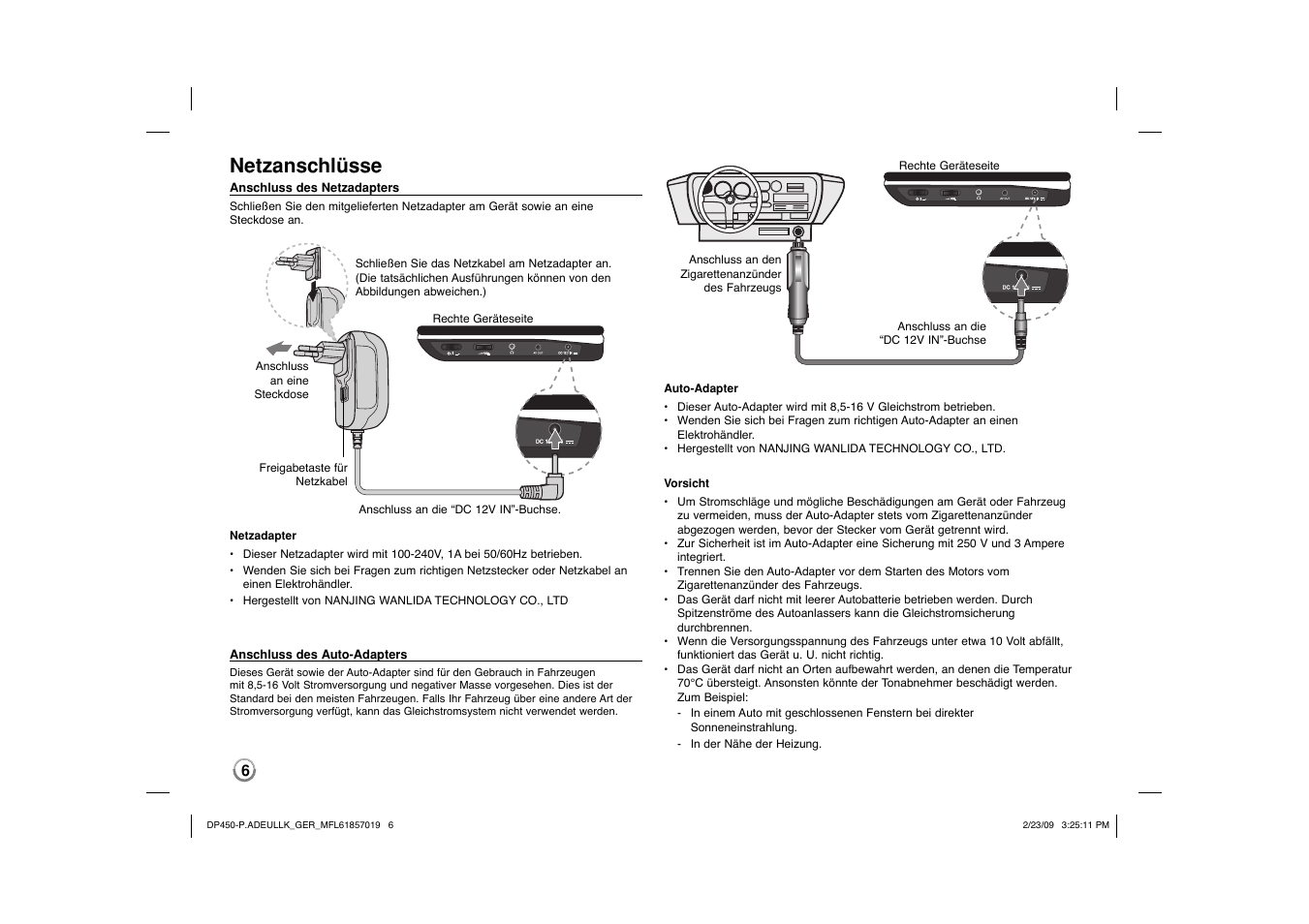 Netzanschlüsse | LG DP450 User Manual | Page 20 / 84