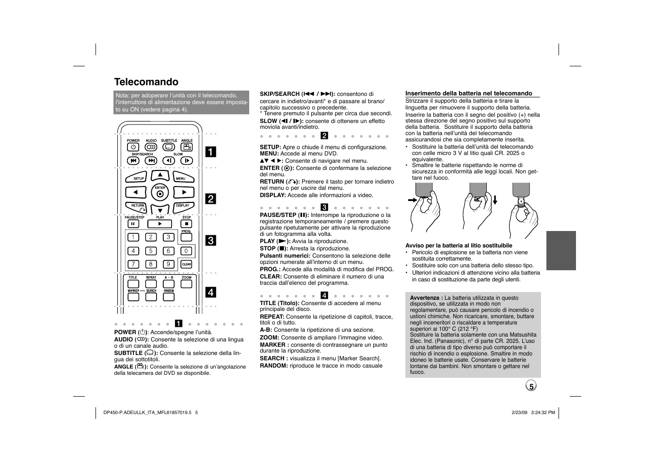 Ab c d, Telecomando | LG DP450 User Manual | Page 47 / 84
