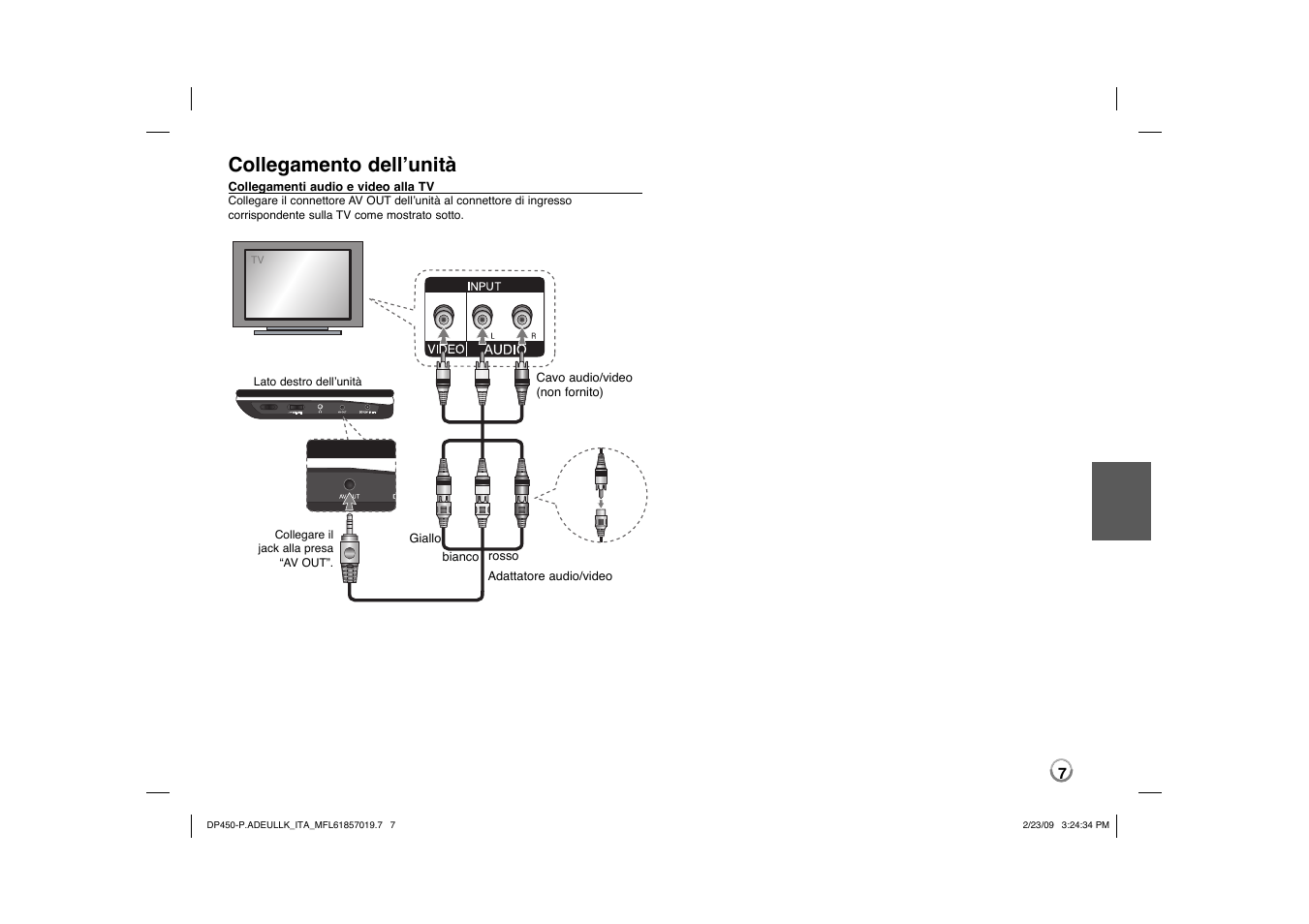 Collegamento dell’unità | LG DP450 User Manual | Page 49 / 84