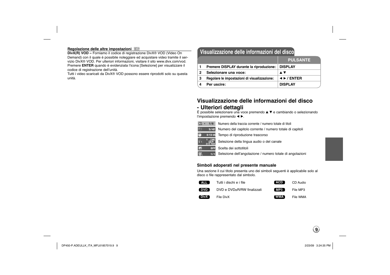 Visualizzazione delle informazioni del disco | LG DP450 User Manual | Page 51 / 84