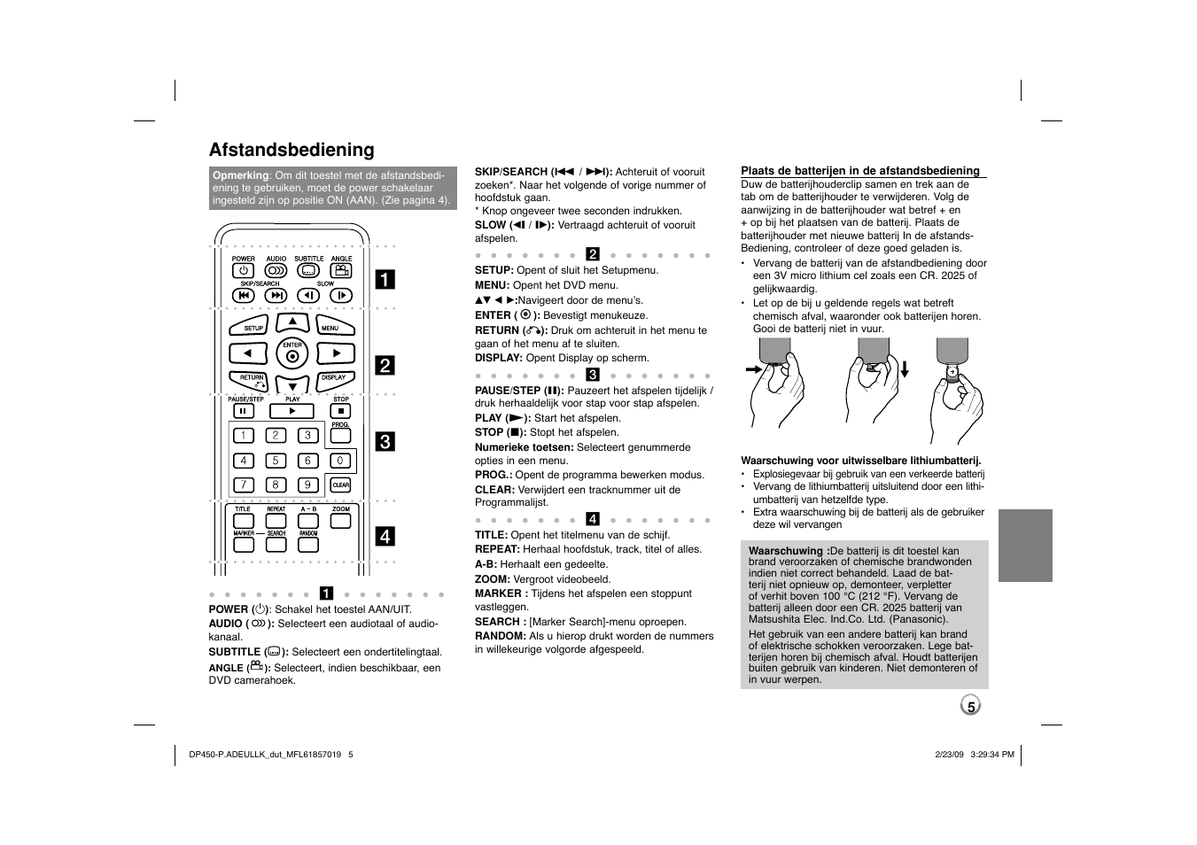 Ab c d, Afstandsbediening | LG DP450 User Manual | Page 61 / 84