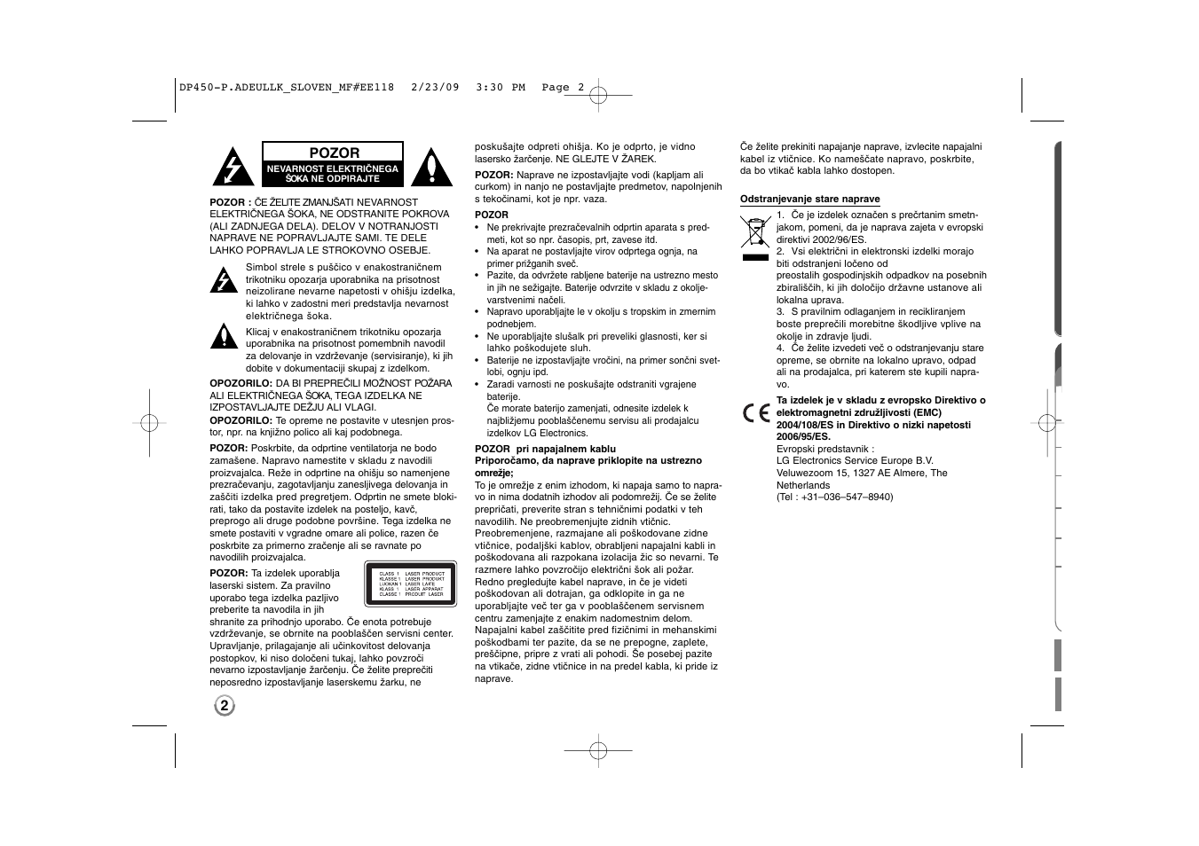 Pozor | LG DP450 User Manual | Page 72 / 84