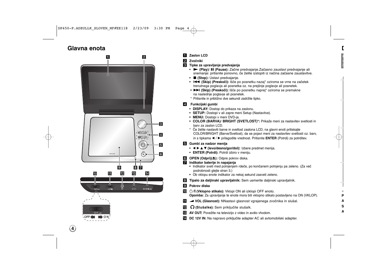 Glavna enota | LG DP450 User Manual | Page 74 / 84