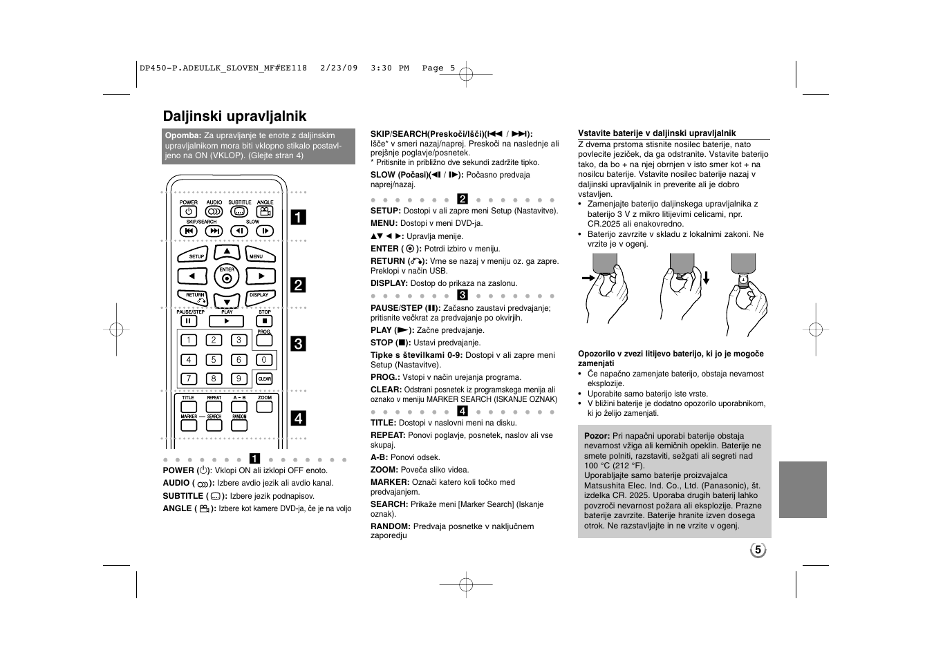 Ab c d daljinski upravljalnik | LG DP450 User Manual | Page 75 / 84