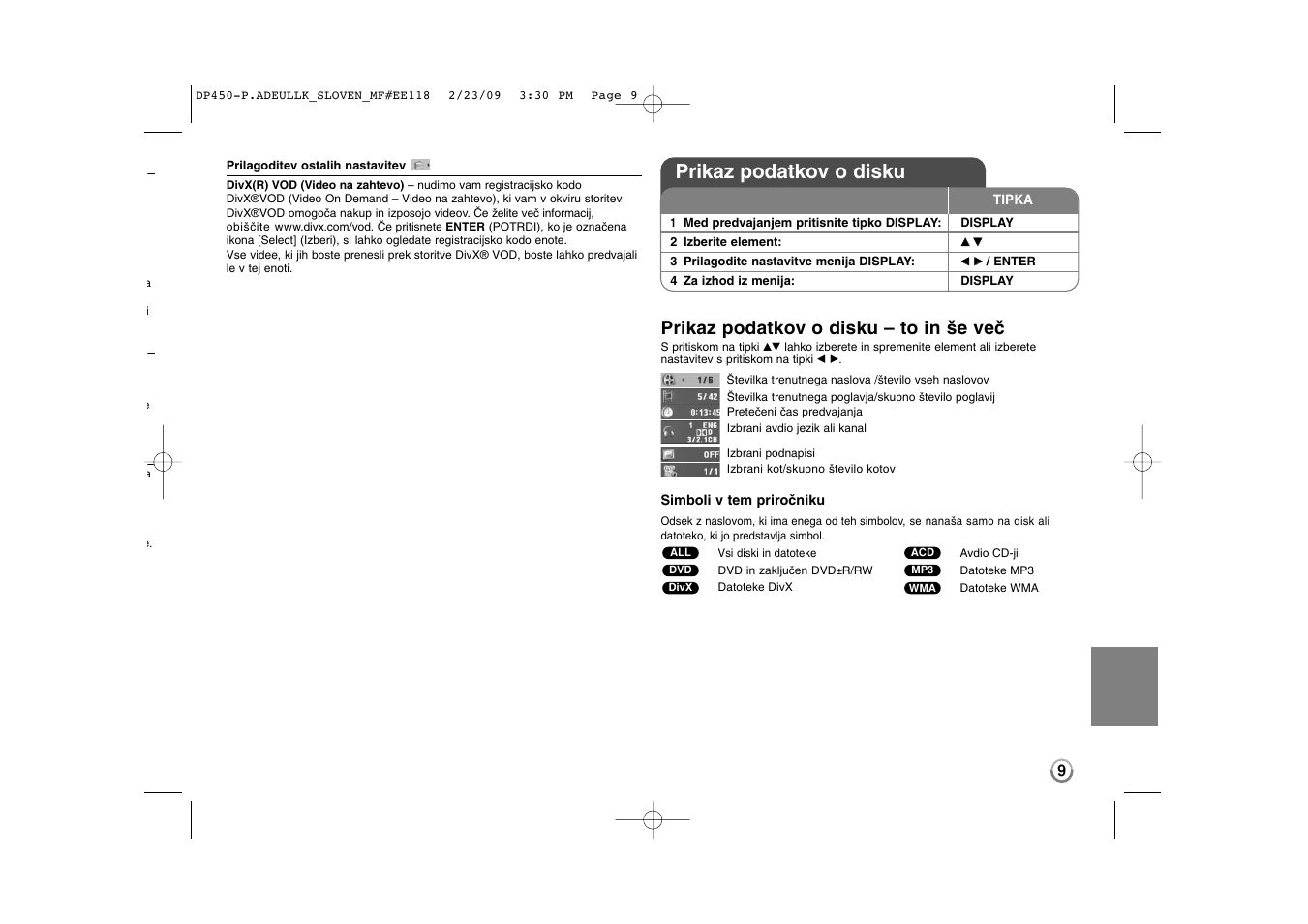 Prikaz podatkov o disku, Prikaz podatkov o disku – to in še več | LG DP450 User Manual | Page 79 / 84