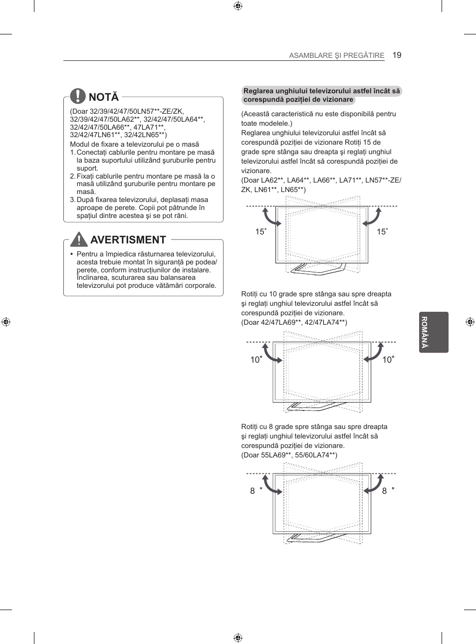 Notă, Avertisment | LG 60LA740S User Manual | Page 232 / 555