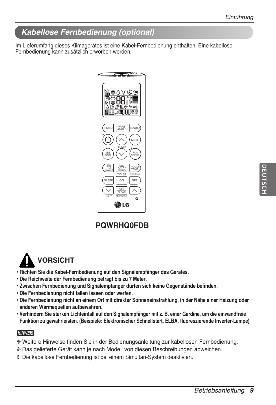 Kabellose fernbedienung (optional), Pqwrhq0fdb | LG UB60 User Manual | Page 105 / 457