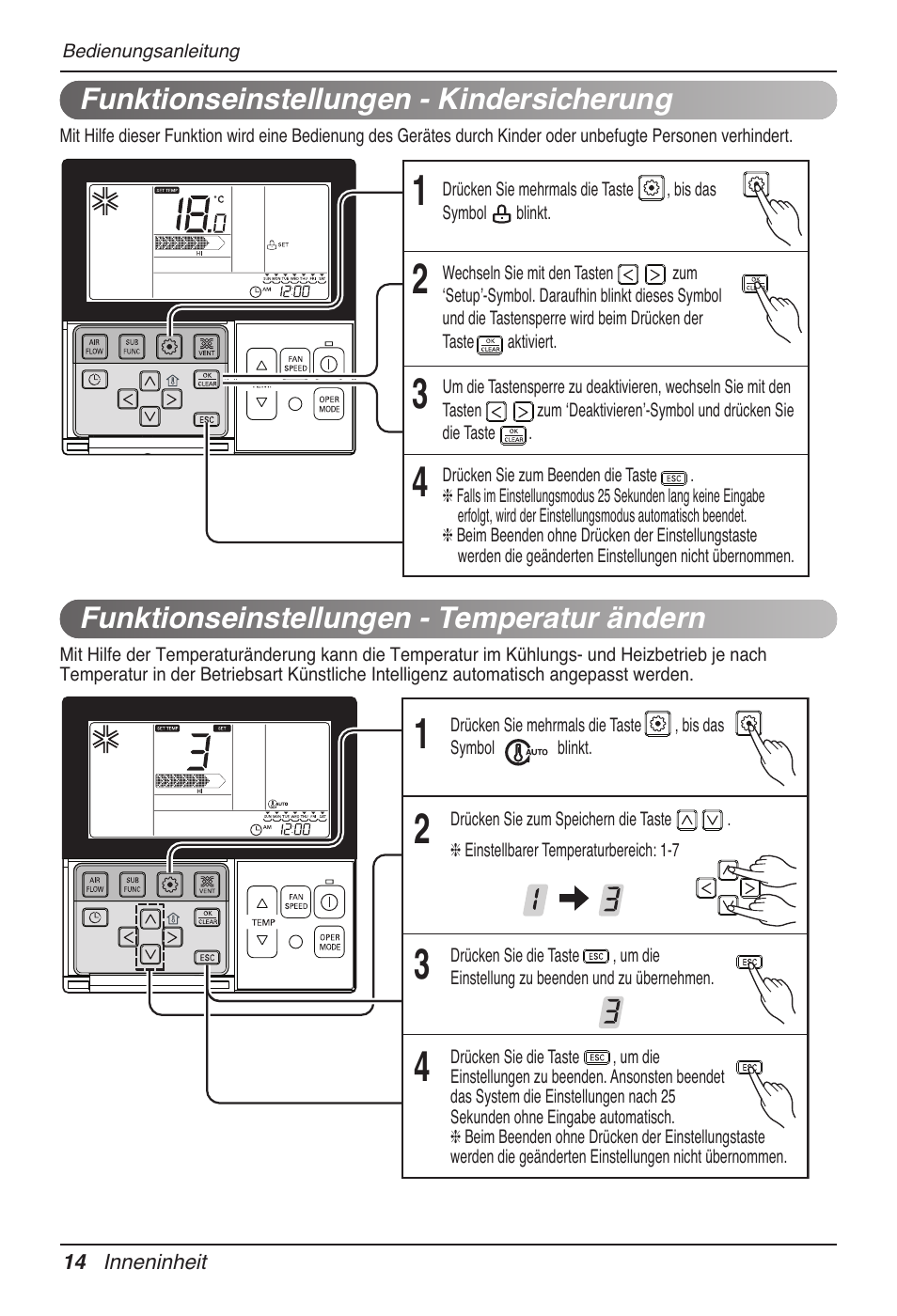 Funktionseinstellungen - temperatur ändern, Funktionseinstellungen - kindersicherung | LG UB60 User Manual | Page 110 / 457