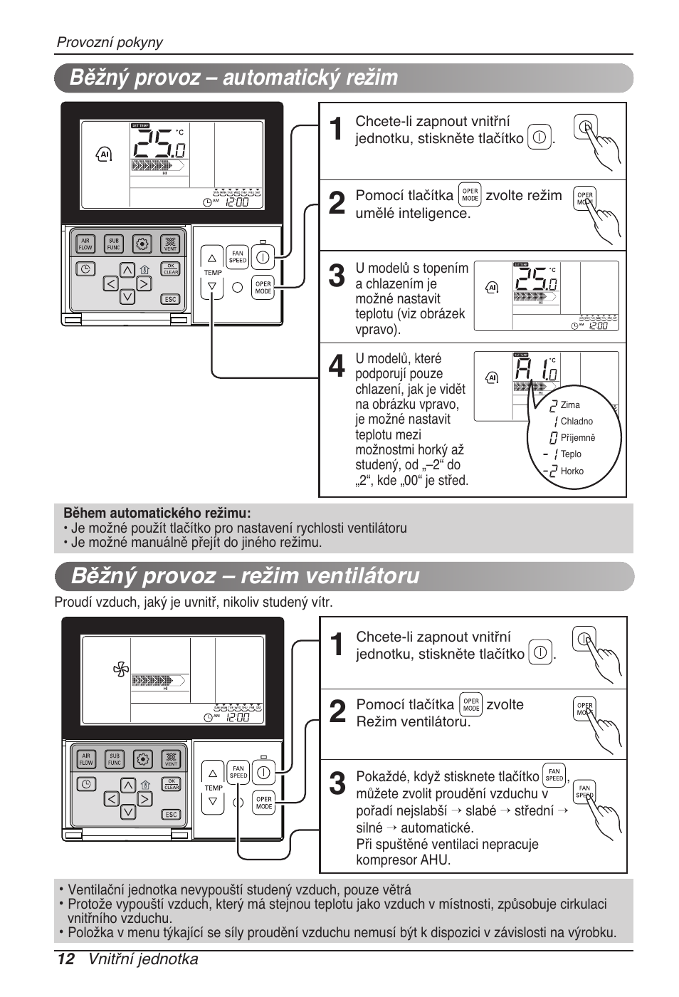 Běžný provoz – automatický režim, Běžný provoz – režim ventilátoru | LG UB60 User Manual | Page 156 / 457