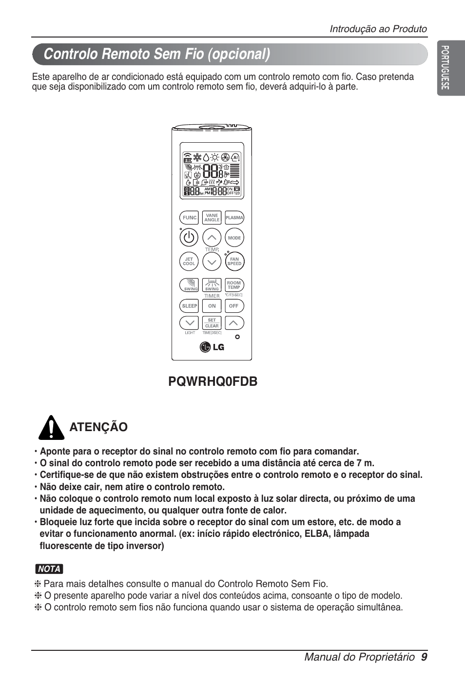 Controlo remoto sem fio (opcional), Pqwrhq0fdb | LG UB60 User Manual | Page 249 / 457