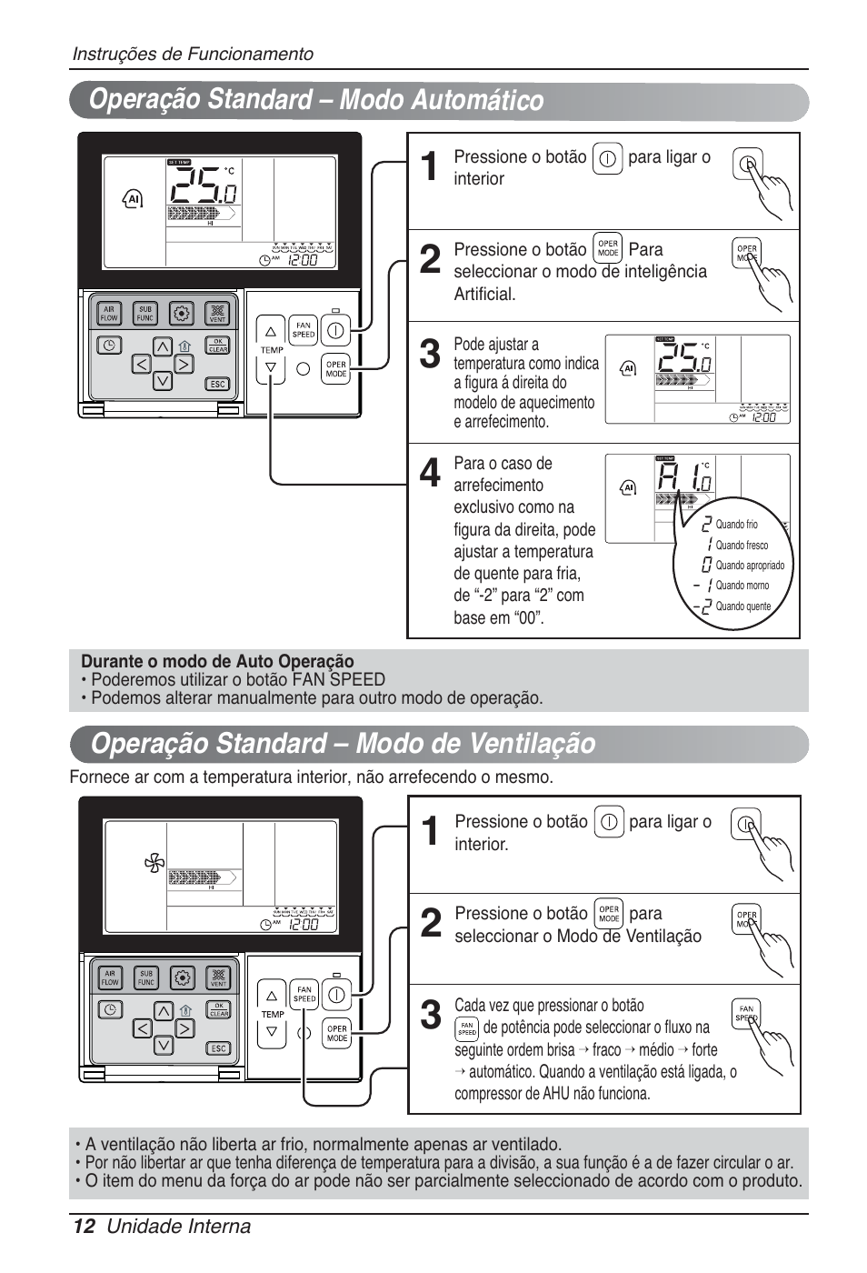 Operação standard – modo automático, Operação standard – modo de ventilação | LG UB60 User Manual | Page 252 / 457