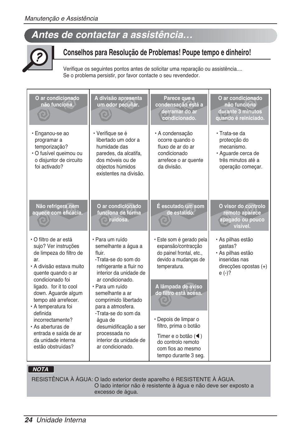 Antes de contactar a assistência, 24 unidade interna | LG UB60 User Manual | Page 264 / 457