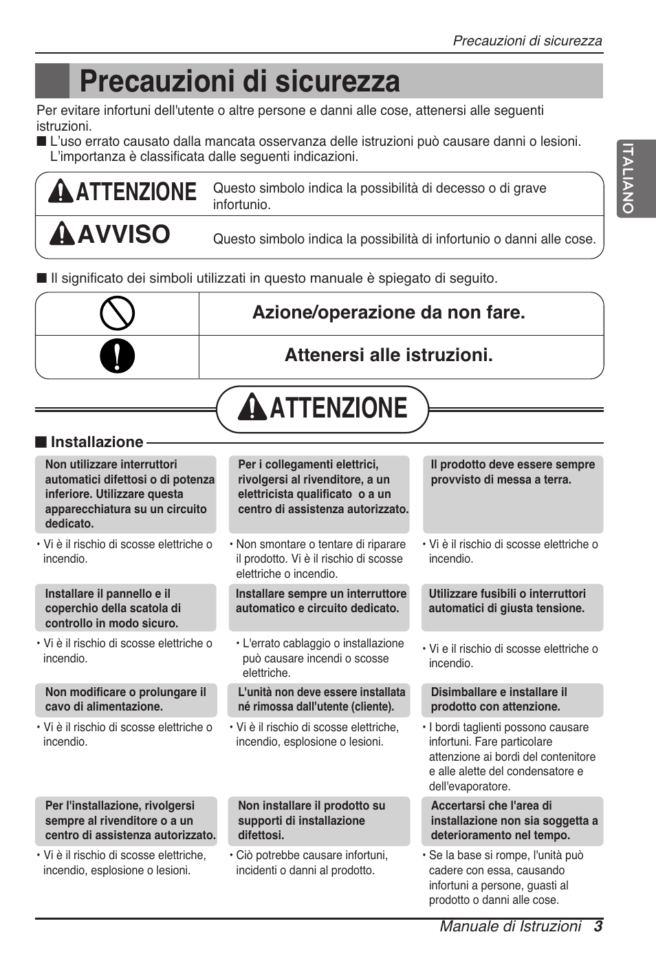 Precauzioni di sicurezza, Attenzione, Attenzione avviso | LG UB60 User Manual | Page 27 / 457