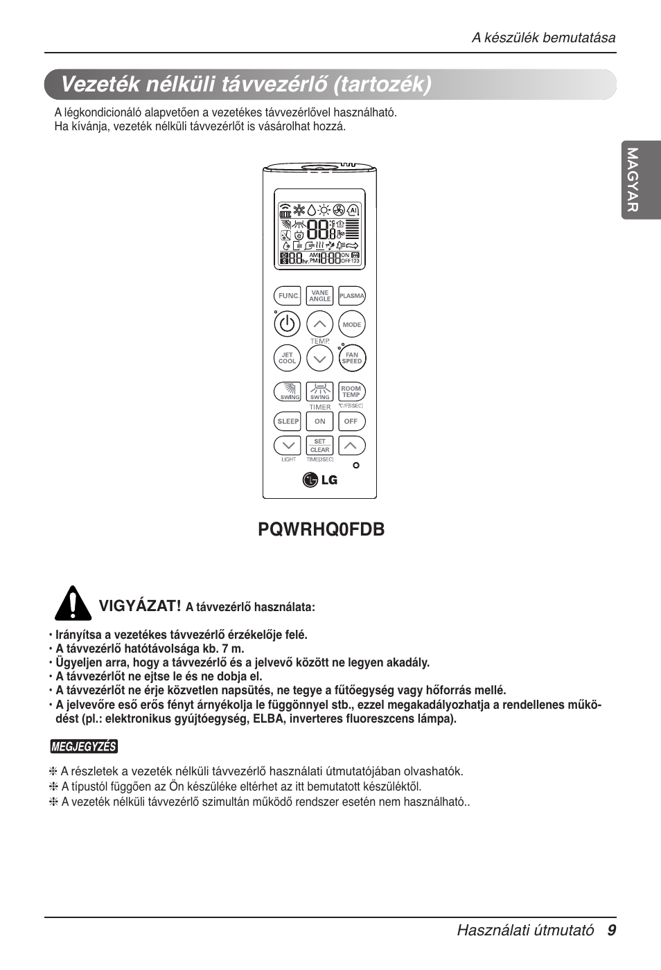 Vezeték nélküli távvezérlő (tartozék), Pqwrhq0fdb | LG UB60 User Manual | Page 273 / 457