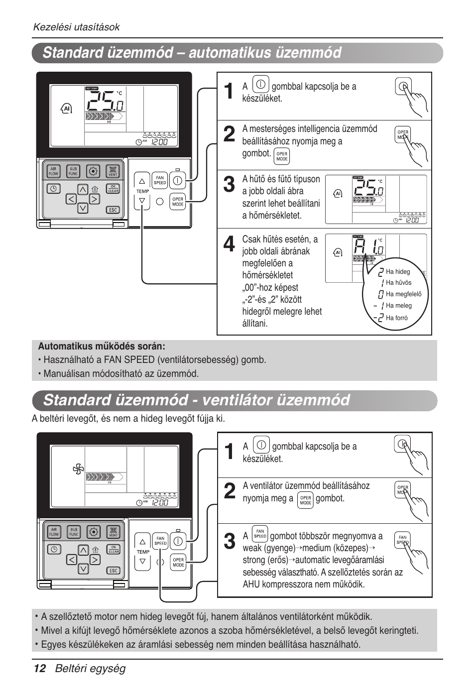 Standard üzemmód – automatikus üzemmód, Standard üzemmód - ventilátor üzemmód | LG UB60 User Manual | Page 276 / 457