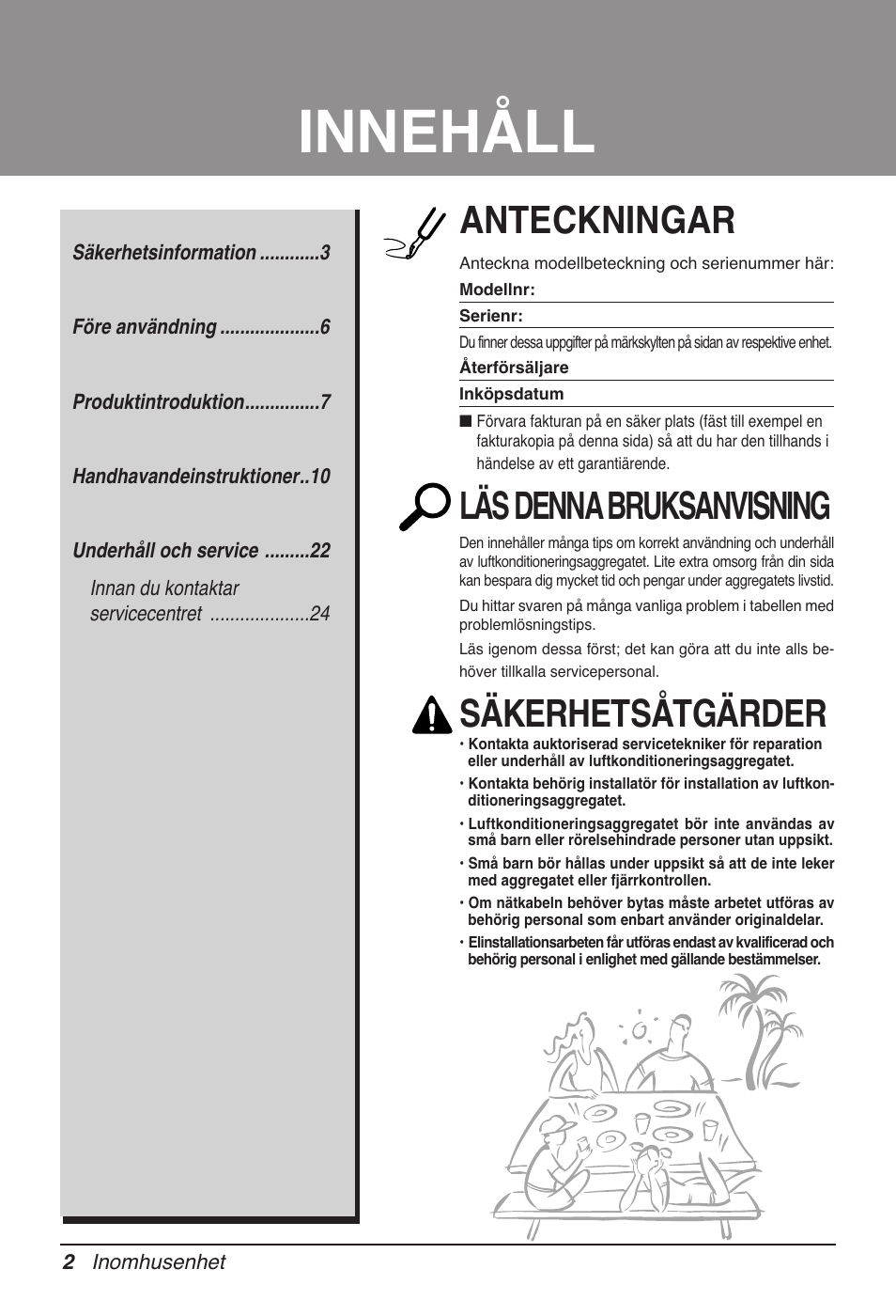 Innehåll, Anteckningar, Läs denna bruksanvisning | Säkerhetsåtgärder | LG UB60 User Manual | Page 362 / 457