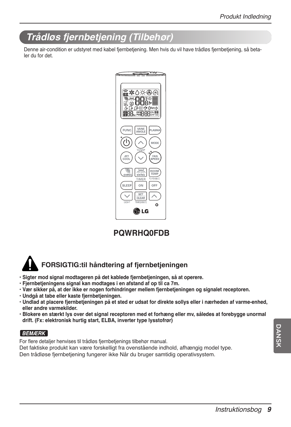 Trådløs fjernbetjening (tilbehør), Pqwrhq0fdb | LG UB60 User Manual | Page 441 / 457